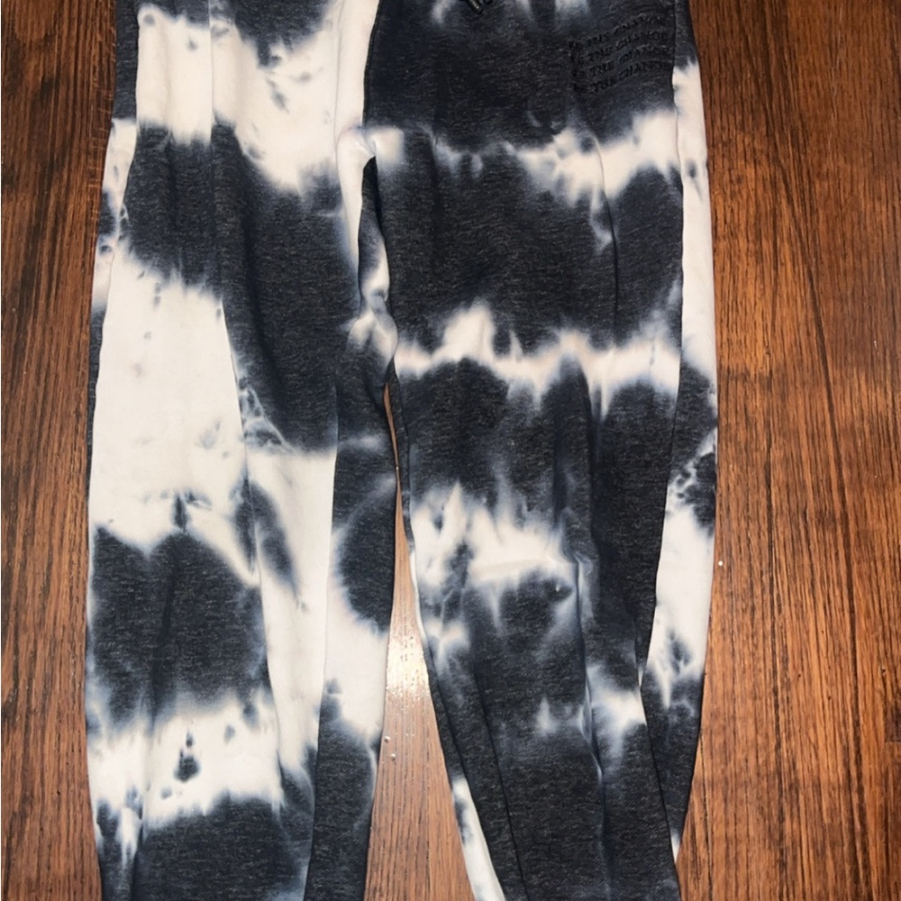 VITALITY Black and White Track Pants with Tie-Dye Design